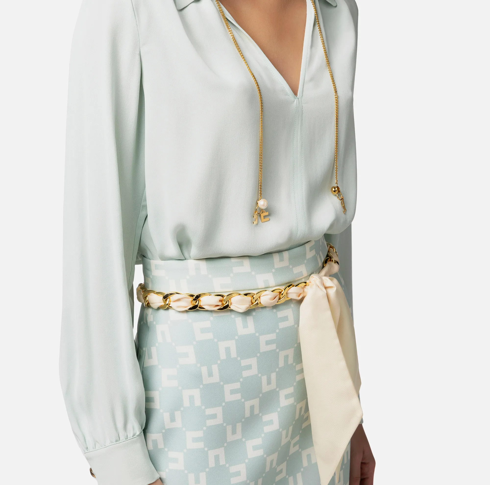 Elisabetta Franchi Camicia In Georgette Di Viscosa Con Accessorio Sul Collo^ Camicie E Bluse