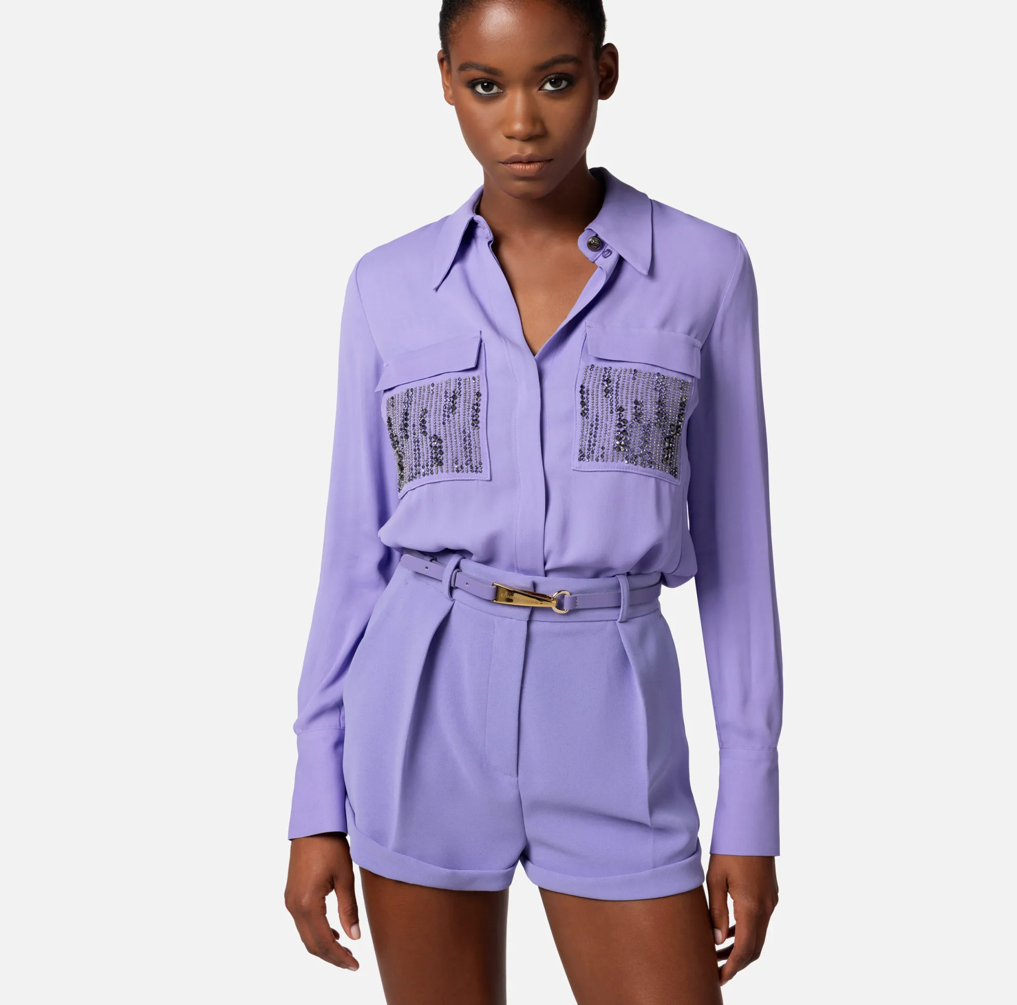 Elisabetta Franchi Camicia In Georgette Di Viscosa Con Tasche Ricamate^ Camicie E Bluse