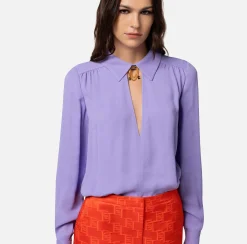 Elisabetta Franchi Camicia In Georgette Di Viscosa Con Accessorio Sul Collo^ Camicie E Bluse