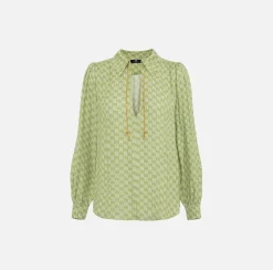 Elisabetta Franchi Camicia In Georgette Di Viscosa Stampa Logo Con Accessorio Sul Collo^ Camicie E Bluse