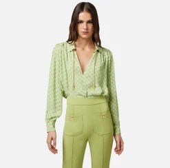 Elisabetta Franchi Camicia In Georgette Di Viscosa Stampa Logo Con Accessorio Sul Collo^ Camicie E Bluse