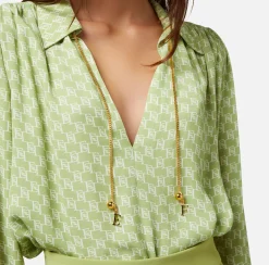 Elisabetta Franchi Camicia In Georgette Di Viscosa Stampa Logo Con Accessorio Sul Collo^ Camicie E Bluse