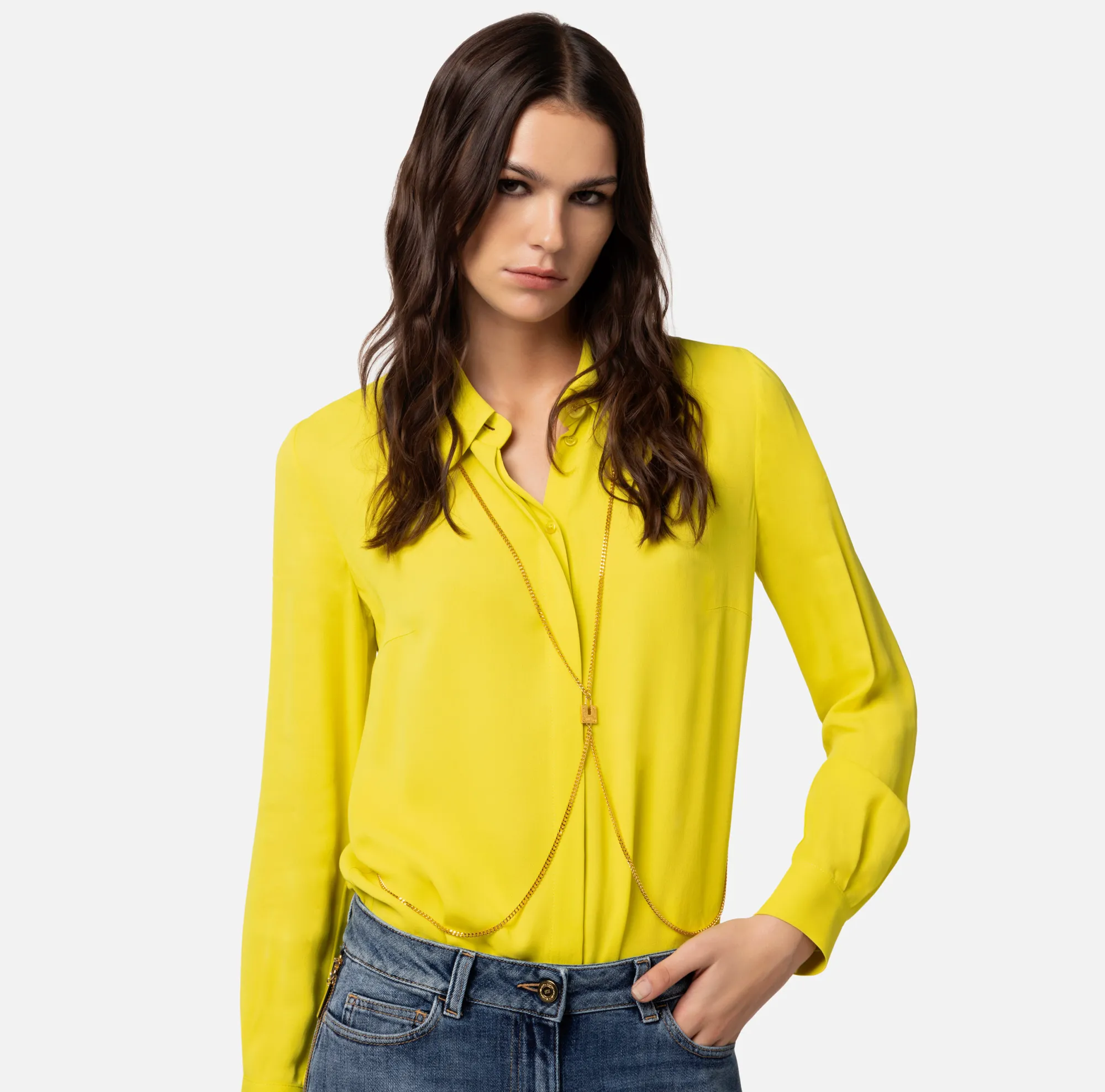 Elisabetta Franchi Camicia In Georgette Di Viscosa Con Body Chain^ Camicie E Bluse