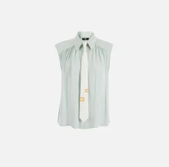 Elisabetta Franchi Camicia Svasata In Georgette Di Viscosa Con Cravatta Lettering^ Camicie E Bluse