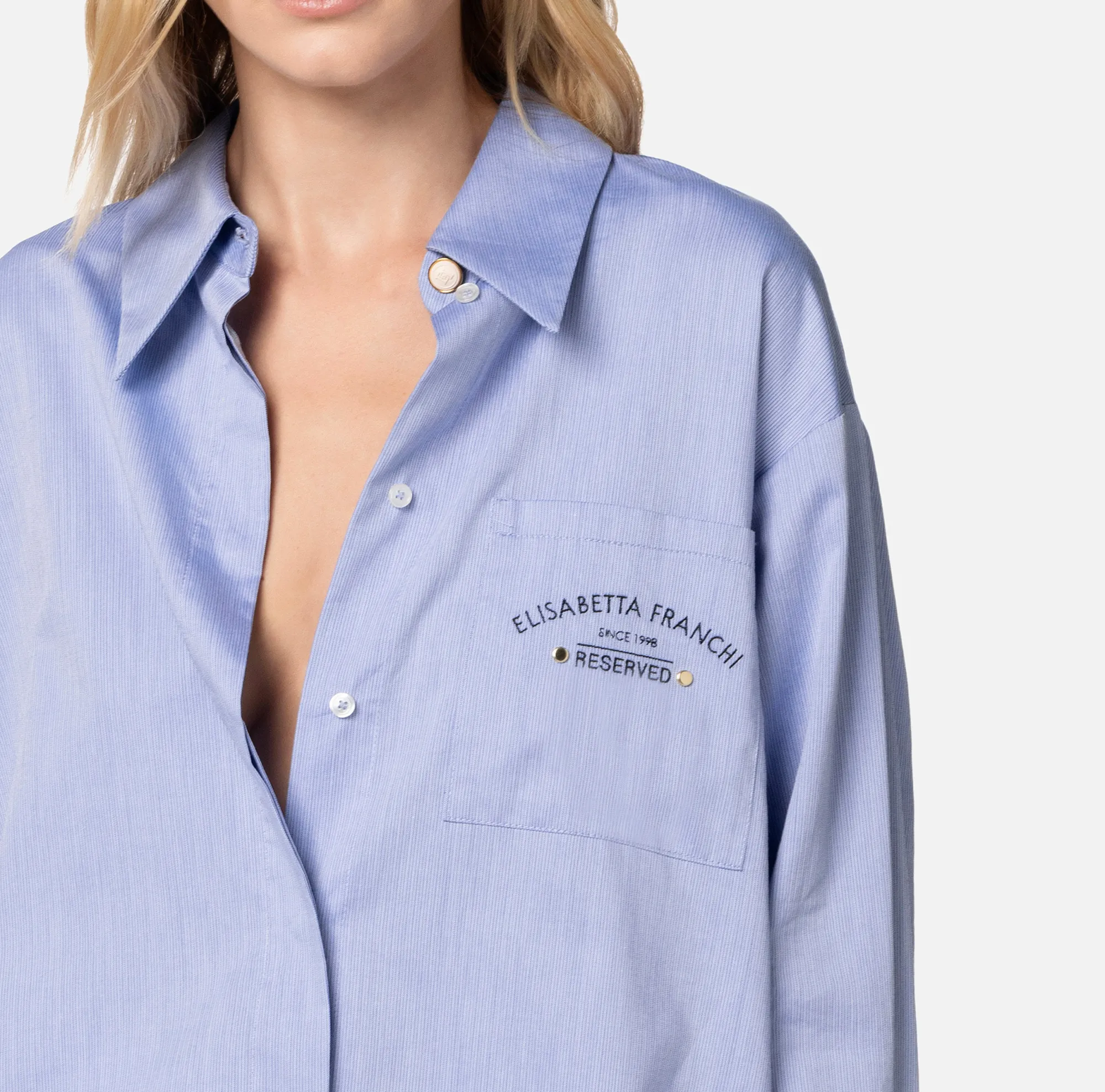 Elisabetta Franchi Camicia Svasata In Popeline Di Cotone Con Ricamo Logo^ Camicie E Bluse