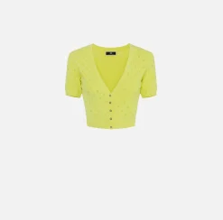 Elisabetta Franchi Cardigan Cropped In Viscosa Con Lettering In Strass^ Maglieria E Felpe