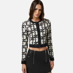 Elisabetta Franchi Cardigan Cropped In Viscosa Embossed^ Maglieria E Felpe