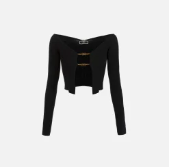 Elisabetta Franchi Cardigan In Viscosa A Coste Con Micro Morsetto^ Maglieria E Felpe