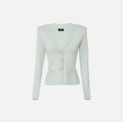 Elisabetta Franchi Cardigan In Viscosa Lucida Con Bottoni Gemello^ Maglieria E Felpe