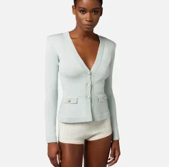Elisabetta Franchi Cardigan In Viscosa Lucida Con Bottoni Gemello^ Maglieria E Felpe