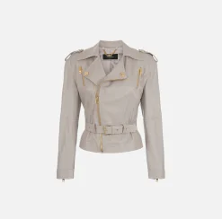 Elisabetta Franchi Chiodo In Pelle Con Cintura^ Giacche & Trench
