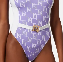 Elisabetta Franchi Costume Intero In Lycra Stampa Logo Con Fascione^ Beachwear