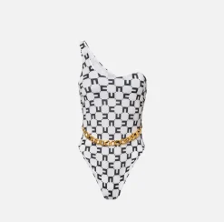 Elisabetta Franchi Costume Intero Monospalla In Lycra Con Catena Foulard^ Beachwear