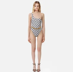 Elisabetta Franchi Costume Intero Monospalla In Lycra Con Catena Foulard^ Beachwear