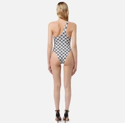 Elisabetta Franchi Costume Intero Monospalla In Lycra Con Catena Foulard^ Beachwear