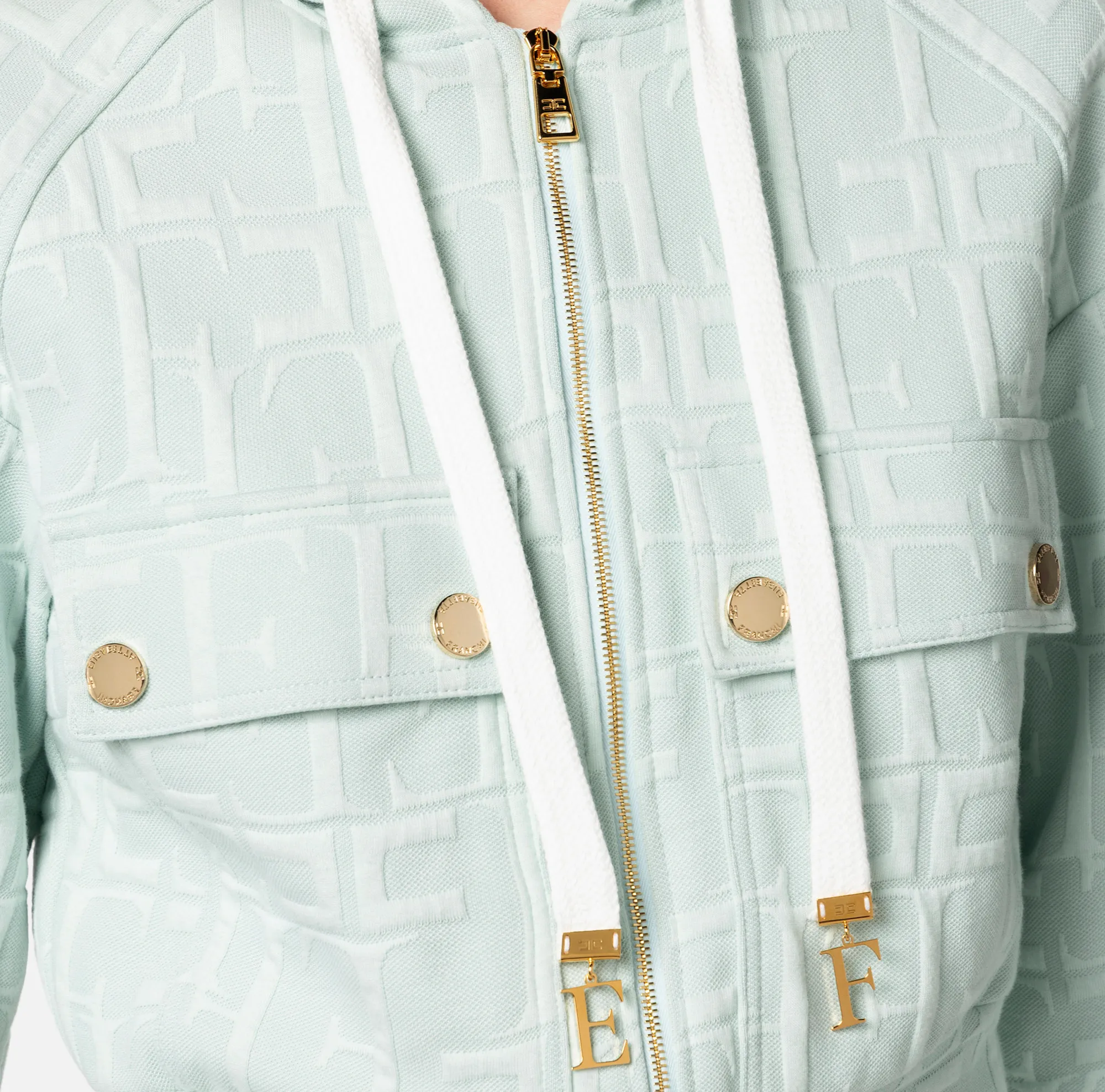 Elisabetta Franchi Felpa In Cotone Jacquard Con Cappuccio E Zip^ Maglieria E Felpe