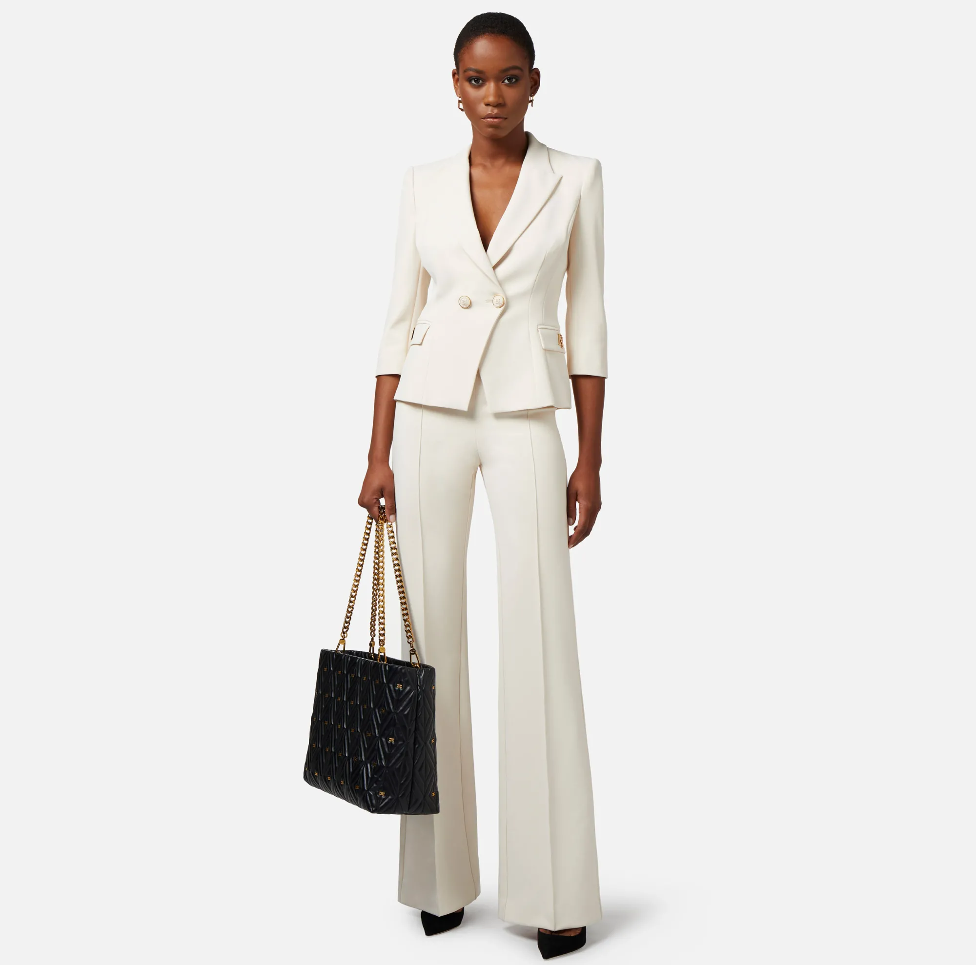 Elisabetta Franchi Giacca Doppiopetto In Crepe Placca Logo^ Giacche & Trench