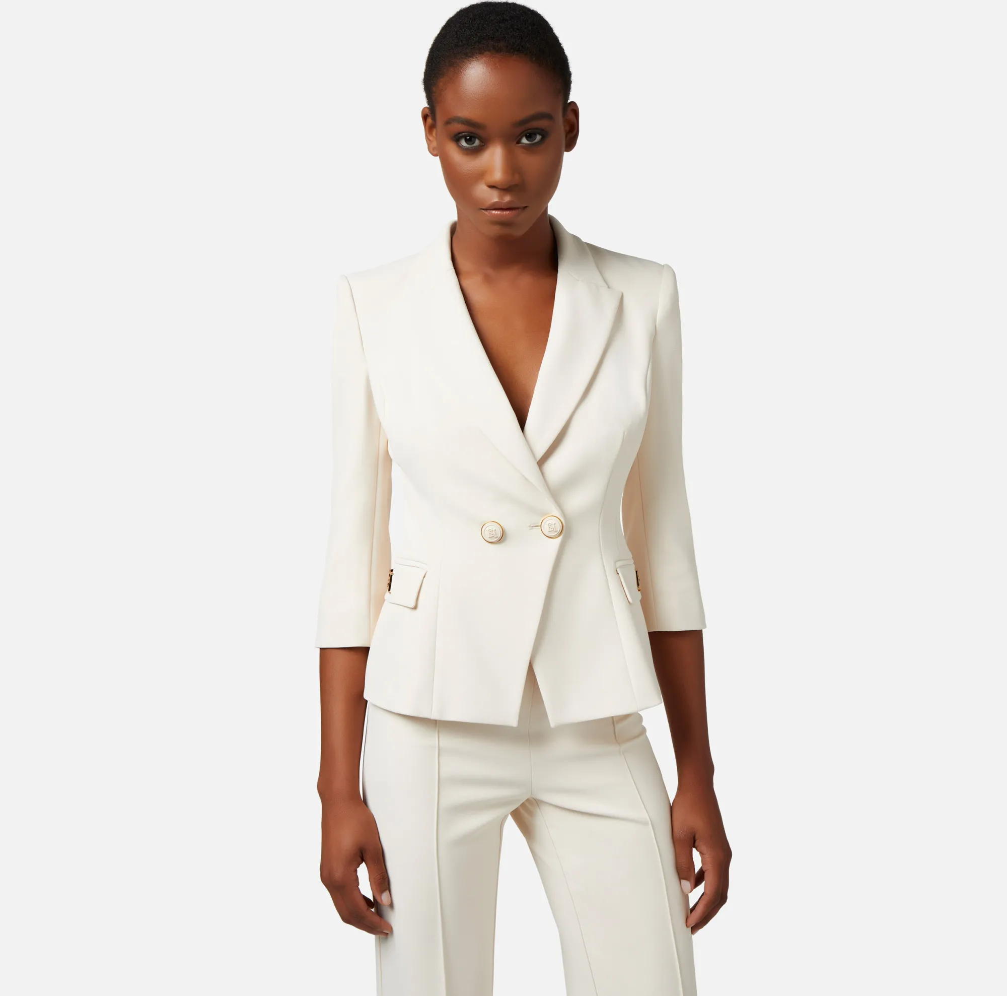 Elisabetta Franchi Giacca Doppiopetto In Crepe Placca Logo^ Giacche & Trench