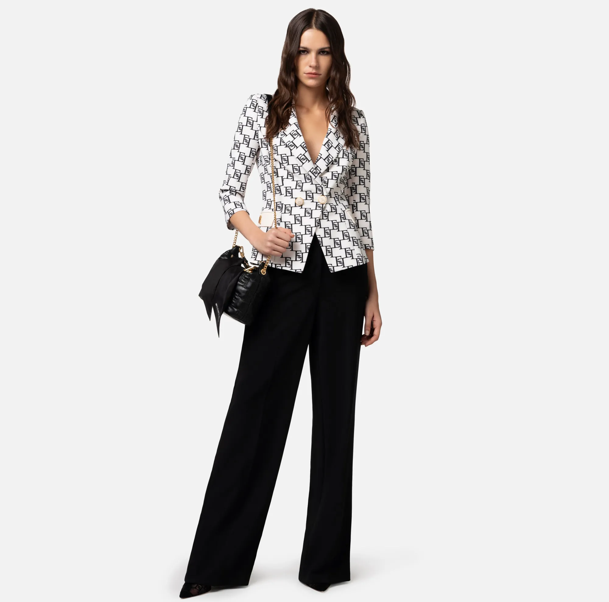 Elisabetta Franchi Giacca Doppiopetto In Crepe Stampa Logo E Placca^ Giacche & Trench