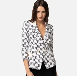 Elisabetta Franchi Giacca Doppiopetto In Crepe Stampa Logo E Placca^ Giacche & Trench