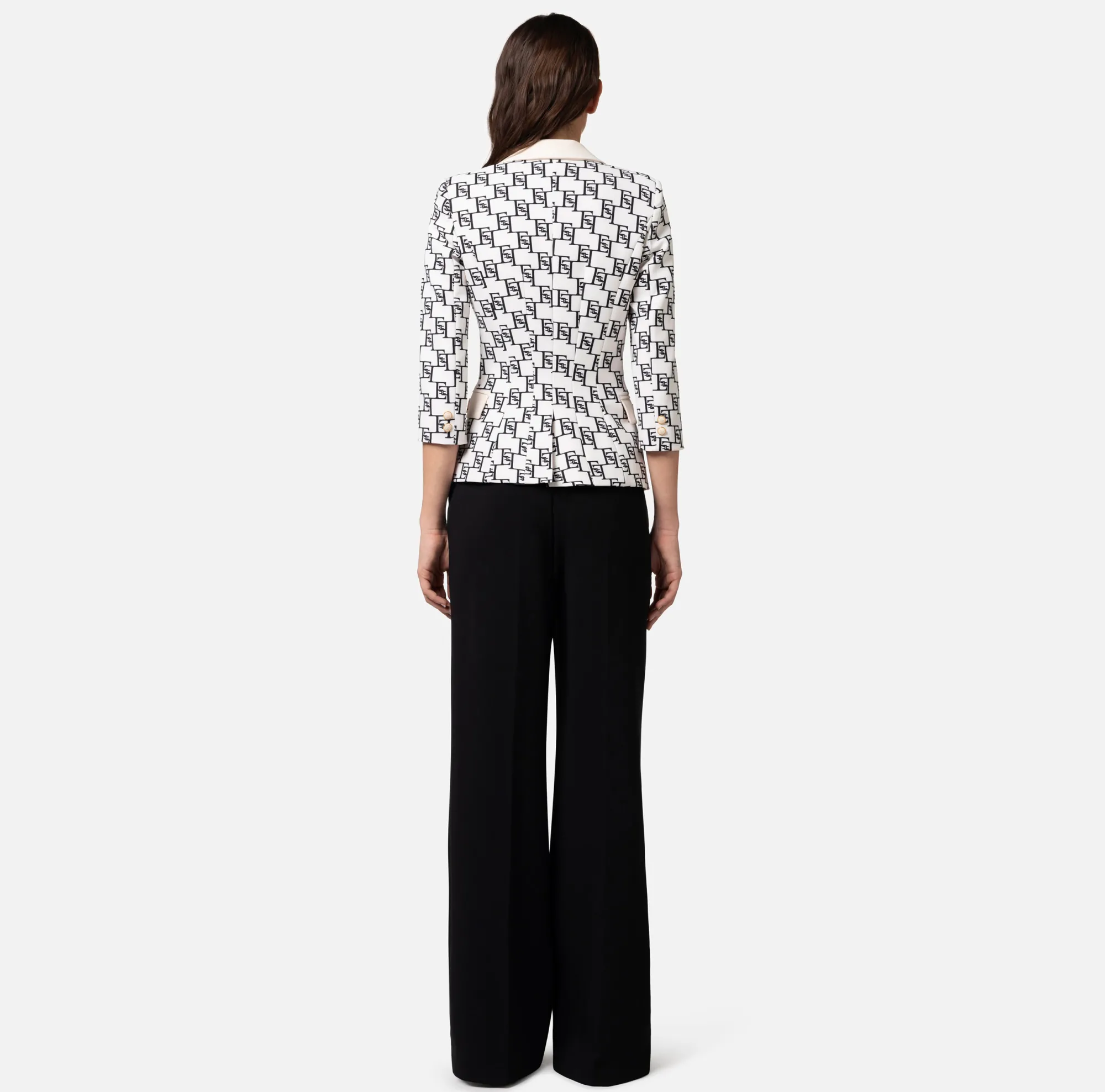 Elisabetta Franchi Giacca Doppiopetto In Crepe Stampa Logo E Placca^ Giacche & Trench