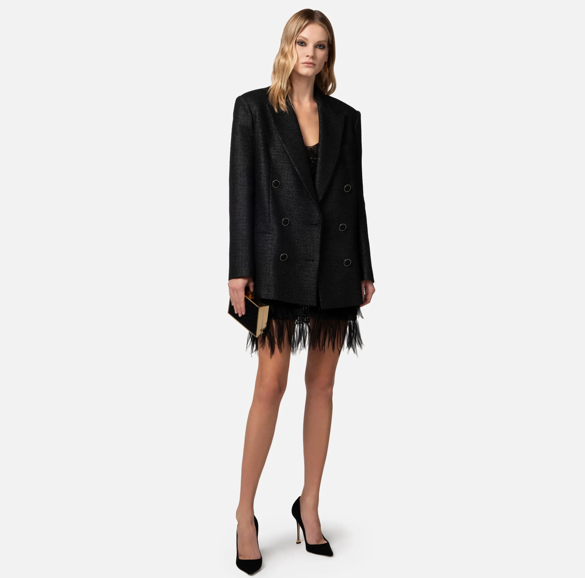 Elisabetta Franchi Giacca Doppiopetto In Tweed Laminato^ Giacche & Trench