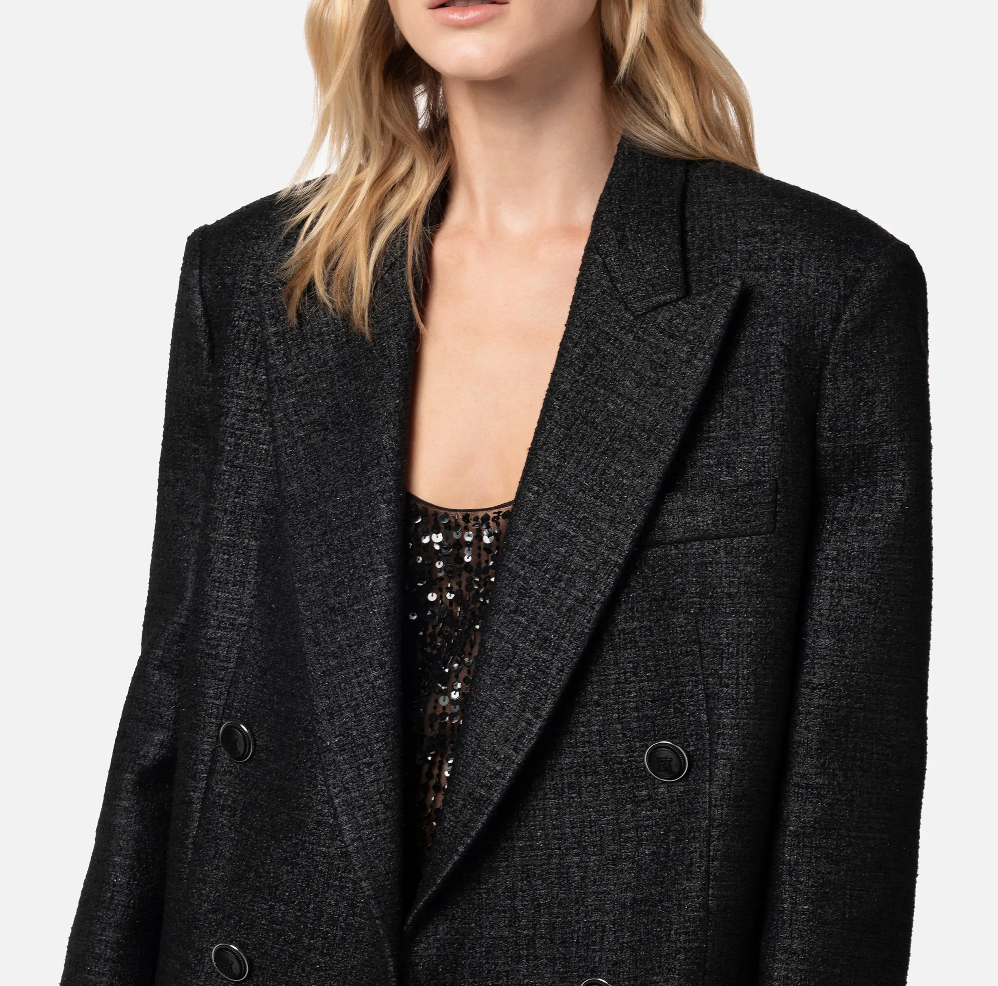 Elisabetta Franchi Giacca Doppiopetto In Tweed Laminato^ Giacche & Trench