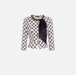 Elisabetta Franchi Giacca In Crepe Stampa Logo Con Catena Foulard^ Giacche & Trench