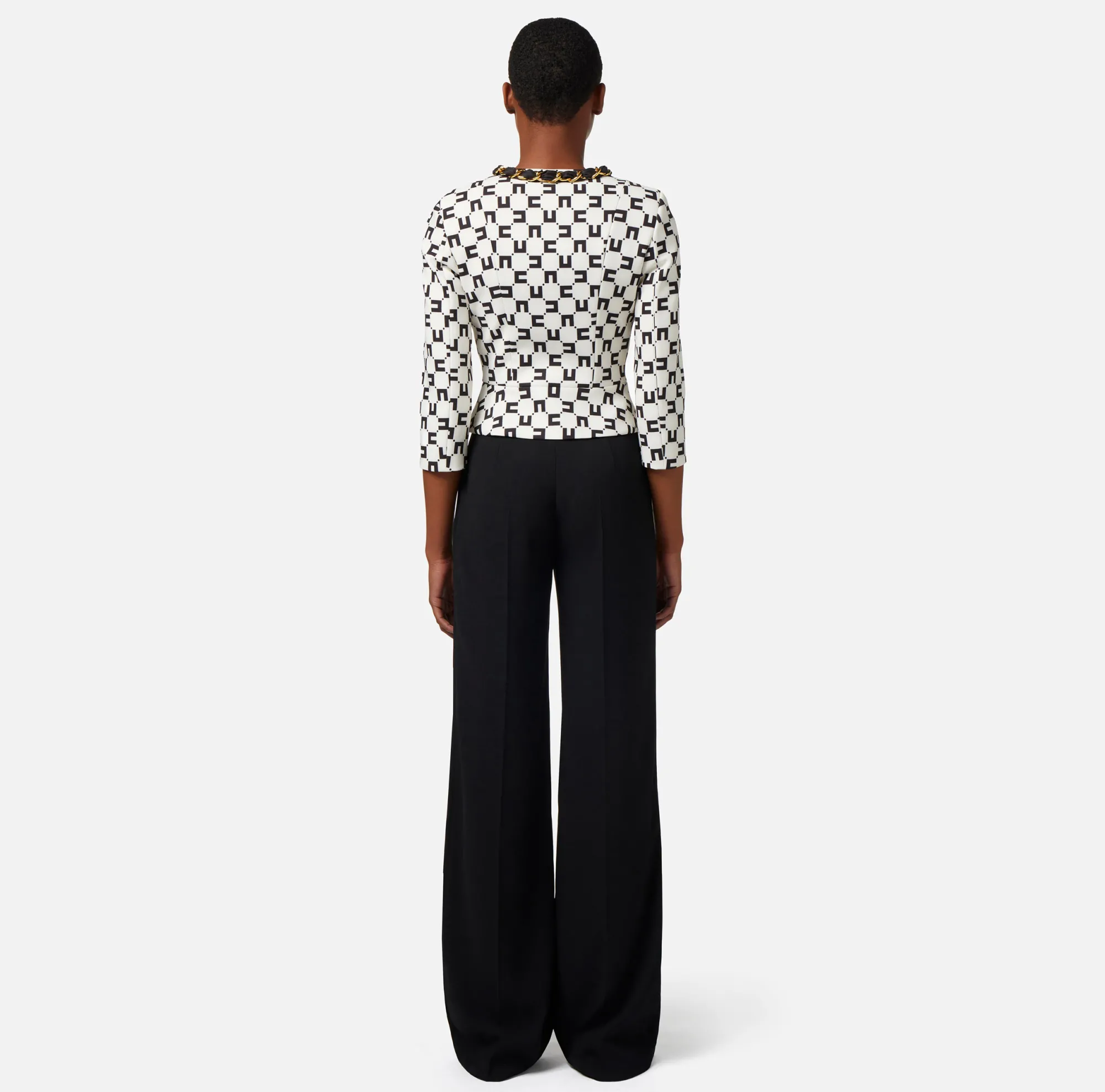 Elisabetta Franchi Giacca In Crepe Stampa Logo Con Catena Foulard^ Giacche & Trench