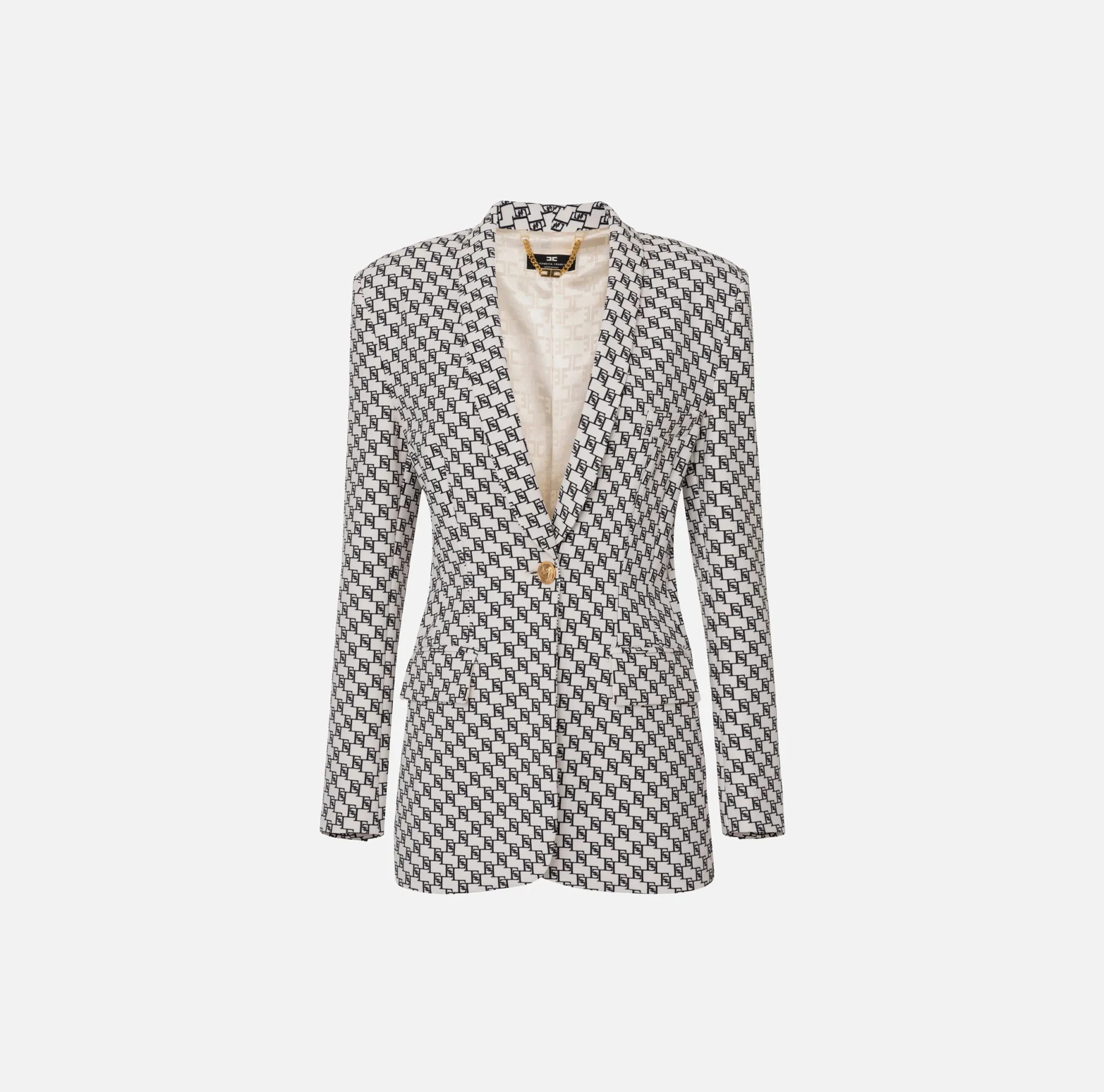 Elisabetta Franchi Giacca In Crepe Stampa Logo Con Rever Sciallato^ Giacche & Trench