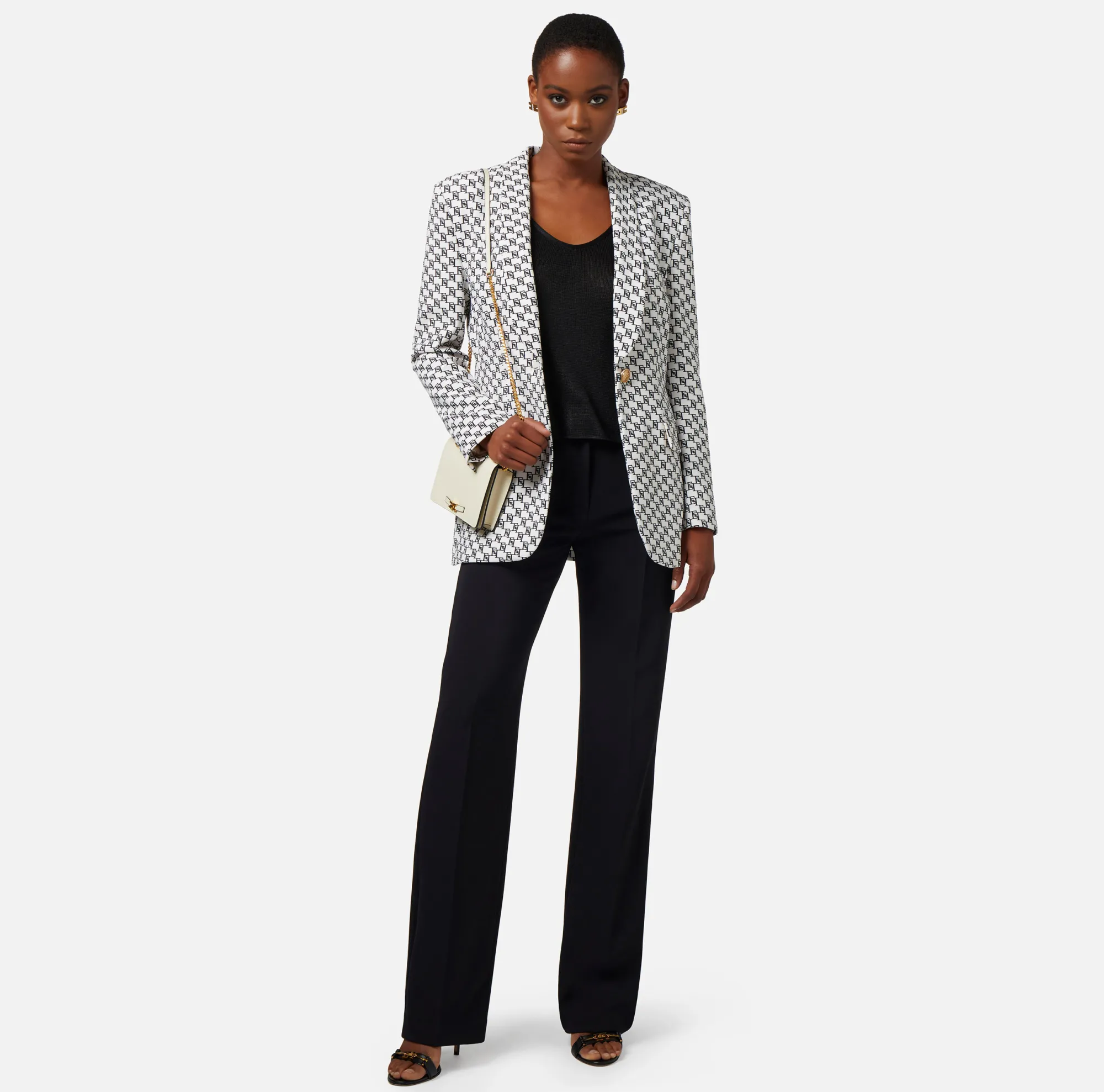Elisabetta Franchi Giacca In Crepe Stampa Logo Con Rever Sciallato^ Giacche & Trench