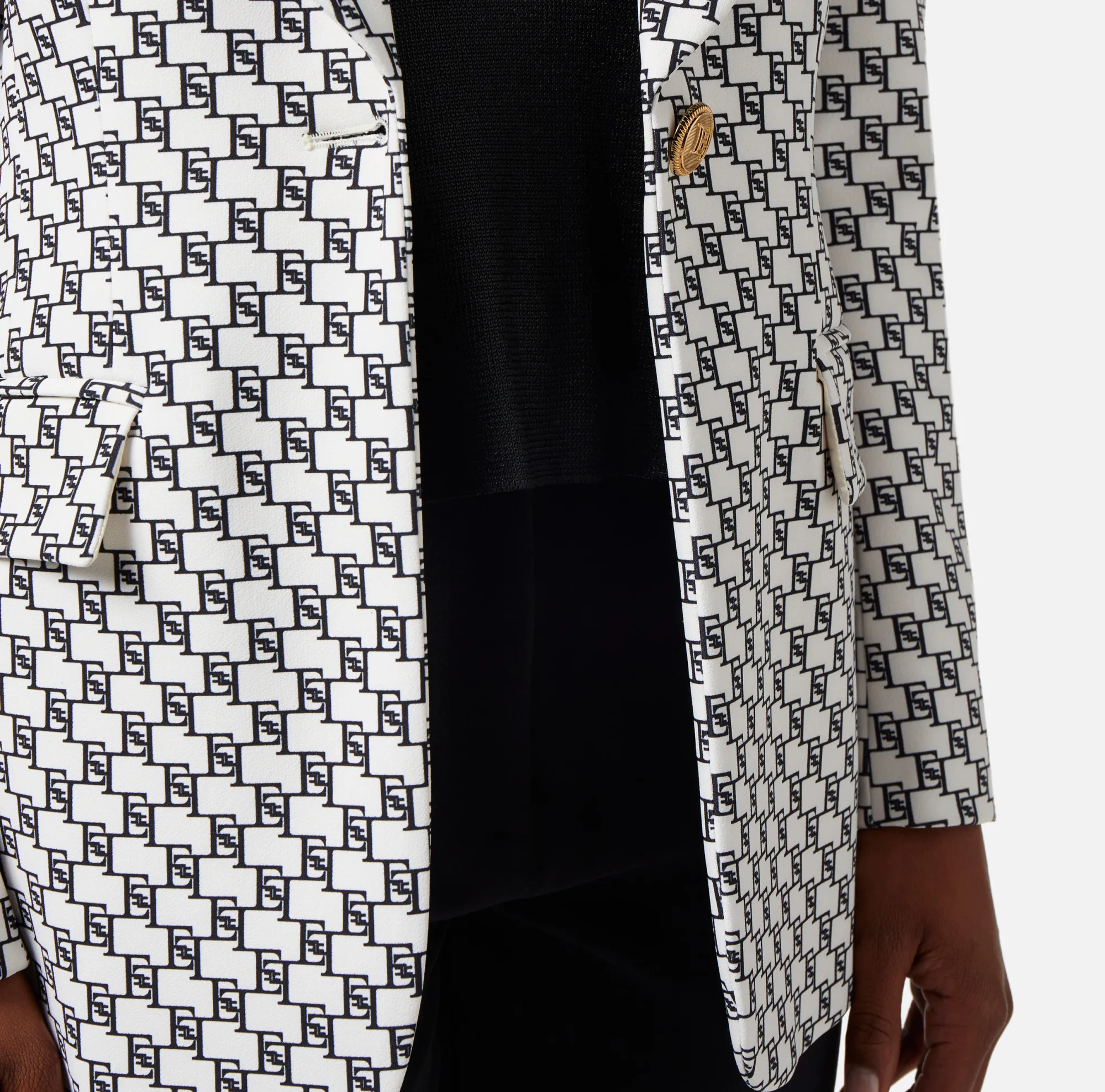 Elisabetta Franchi Giacca In Crepe Stampa Logo Con Rever Sciallato^ Giacche & Trench