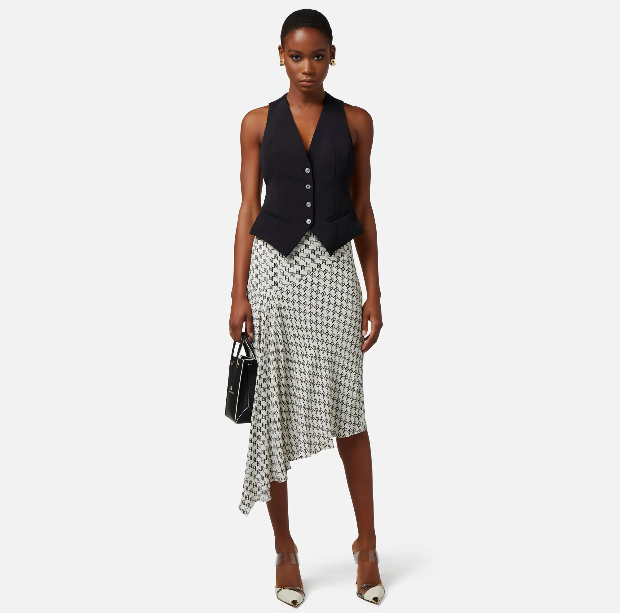 Elisabetta Franchi Gilet In Crepe Con Ricamo Logo^ Giacche & Trench