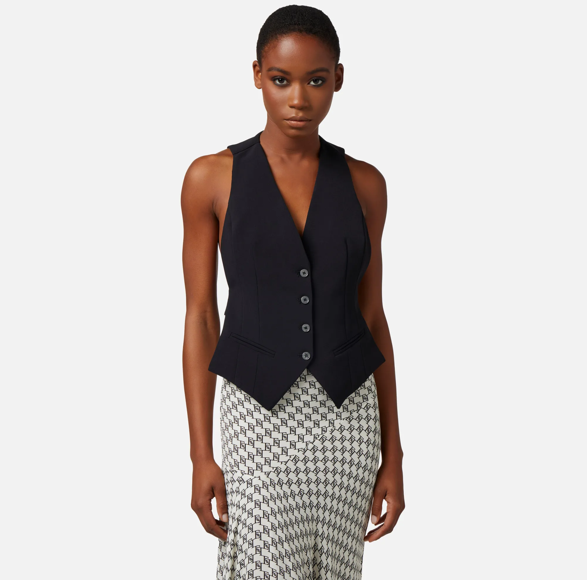 Elisabetta Franchi Gilet In Crepe Con Ricamo Logo^ Giacche & Trench