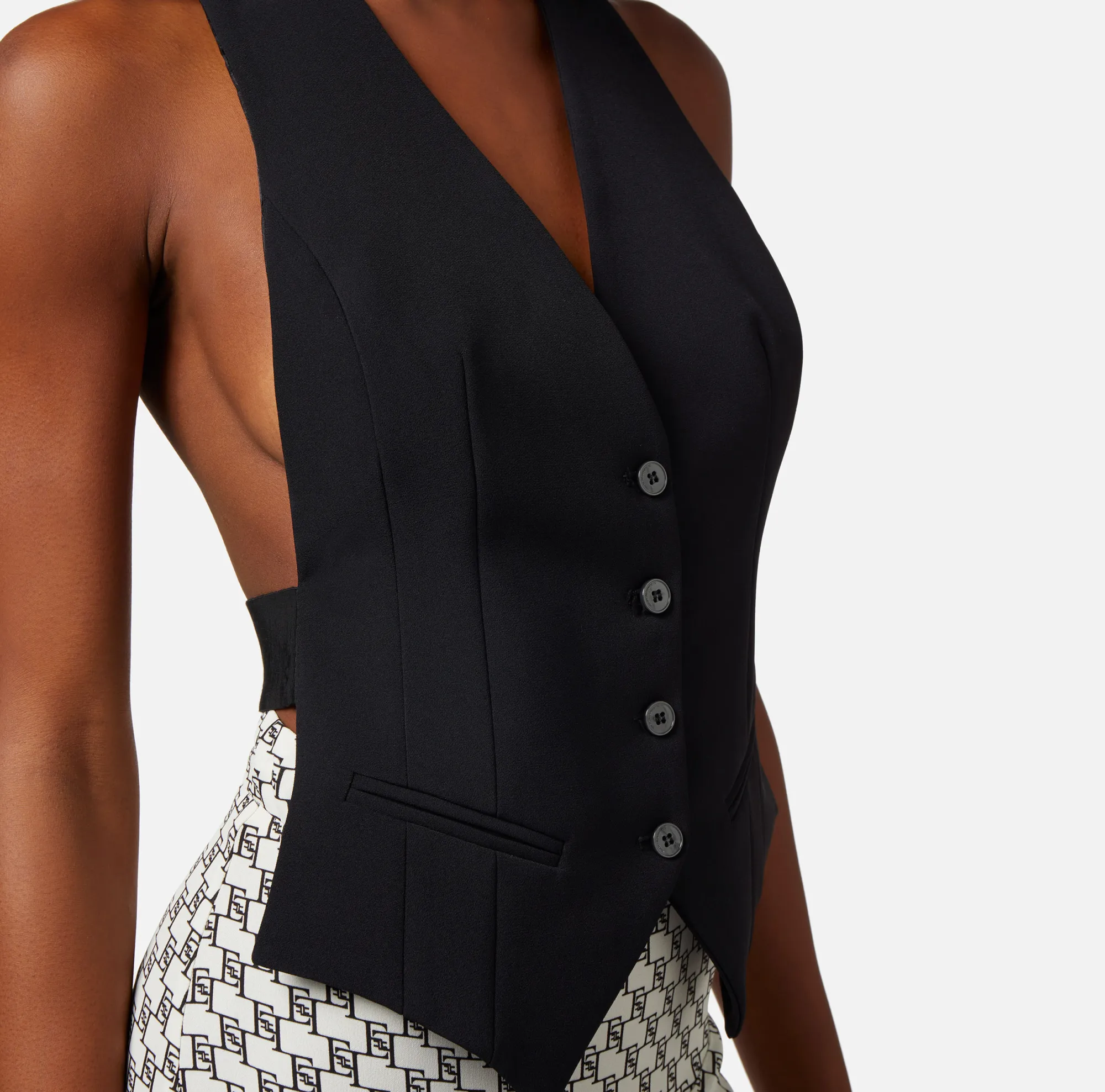 Elisabetta Franchi Gilet In Crepe Con Ricamo Logo^ Giacche & Trench