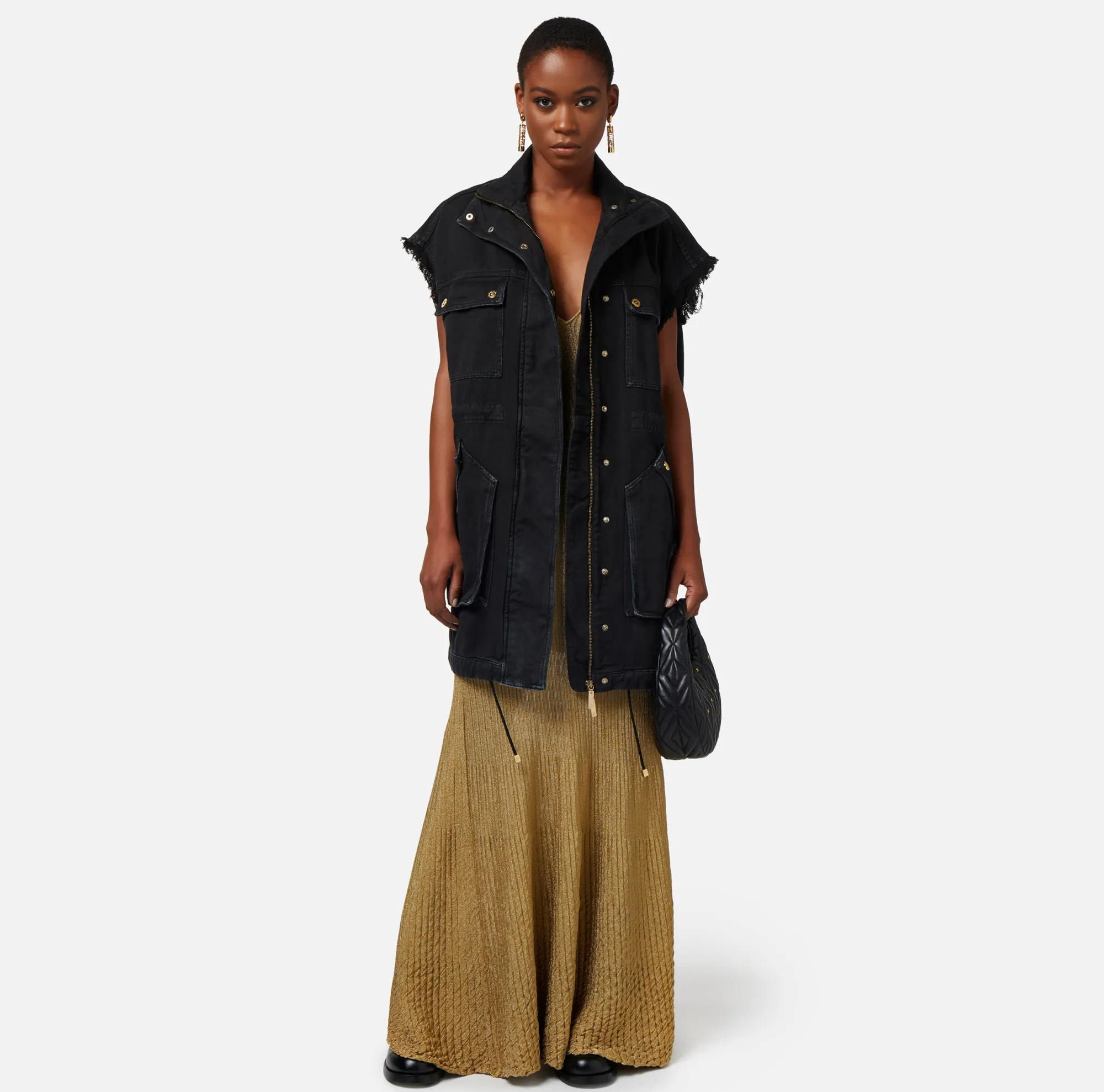 Elisabetta Franchi Gilet In Denim Utility^ Giacche & Trench