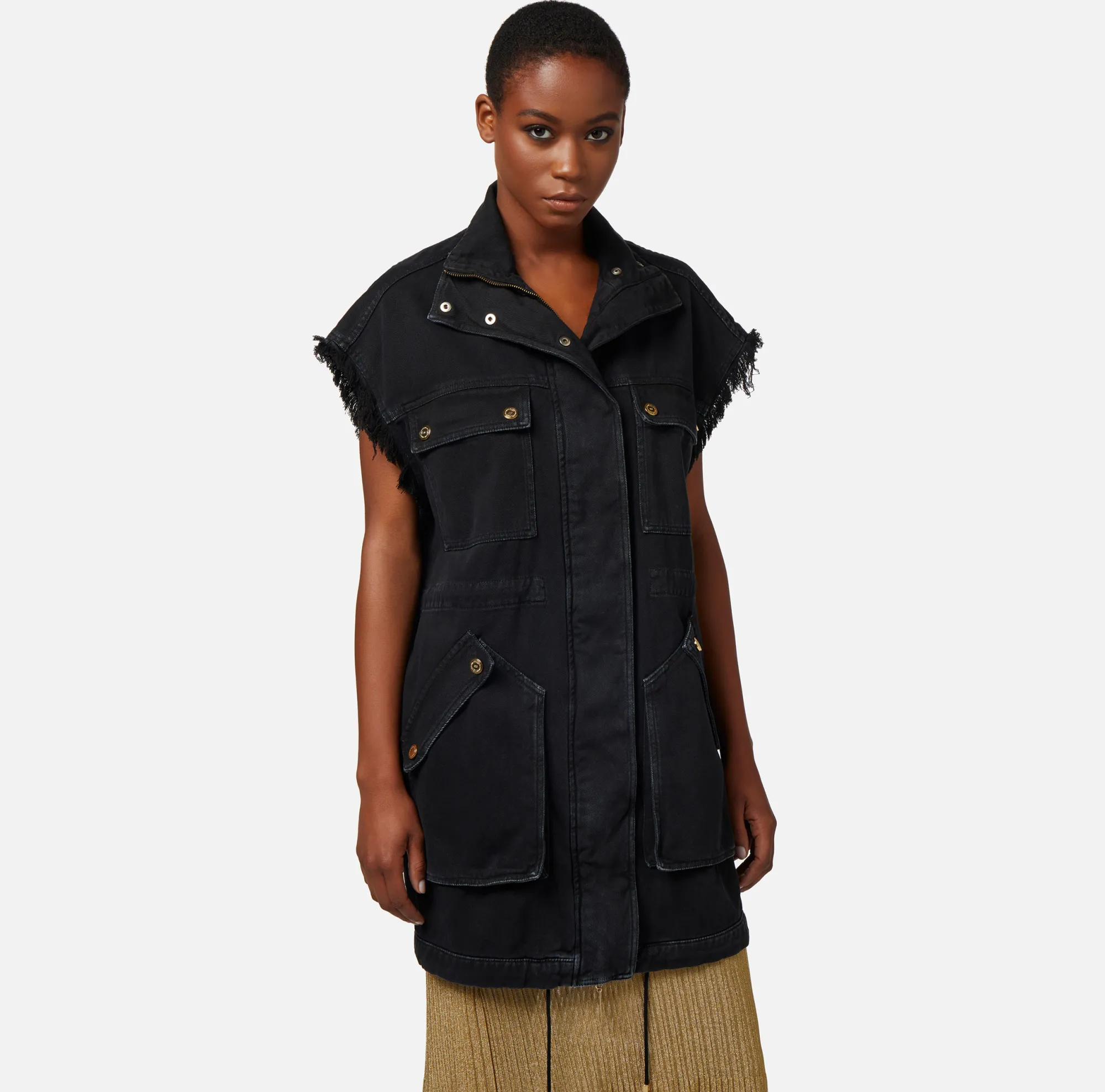Elisabetta Franchi Gilet In Denim Utility^ Giacche & Trench