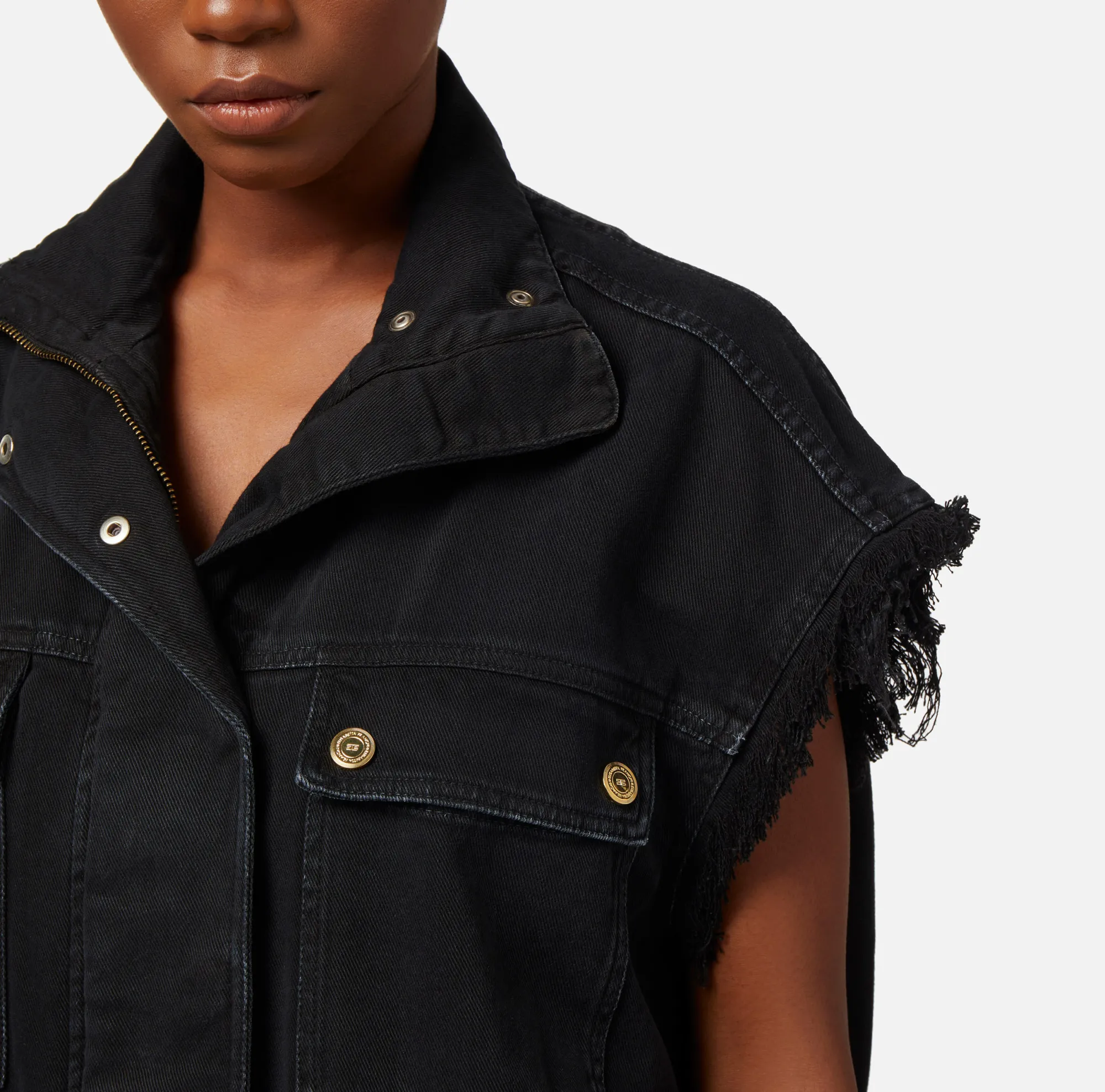 Elisabetta Franchi Gilet In Denim Utility^ Giacche & Trench