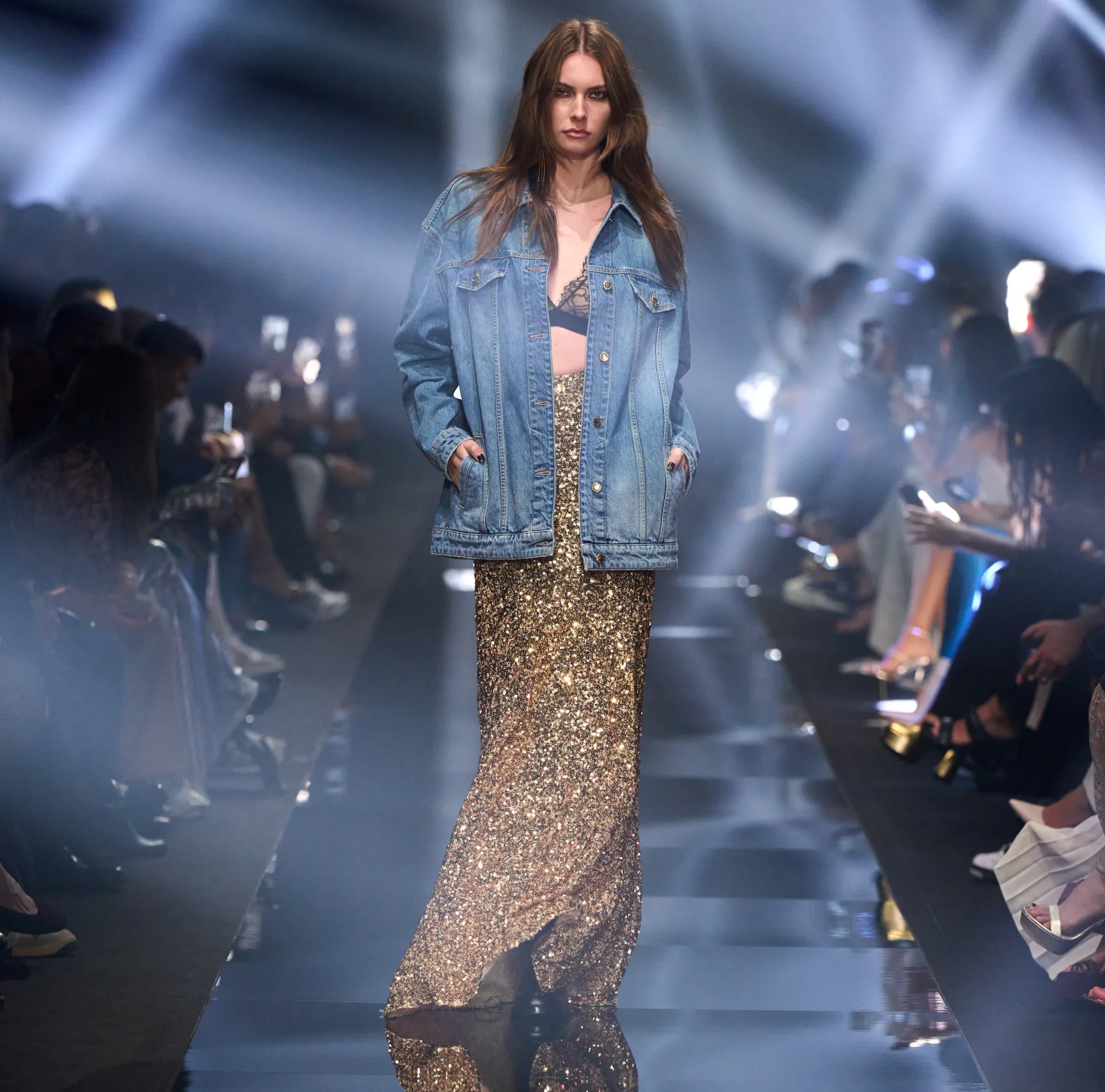 Elisabetta Franchi Giubbotto Over In Denim^ Giacche & Trench