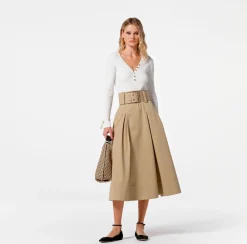 Elisabetta Franchi Gonna Midi In Cotone Stretch Con Cintura^ Gonne