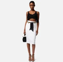Elisabetta Franchi Gonna Midi In Crepe Stretch Con Cintura Foulard^ Gonne