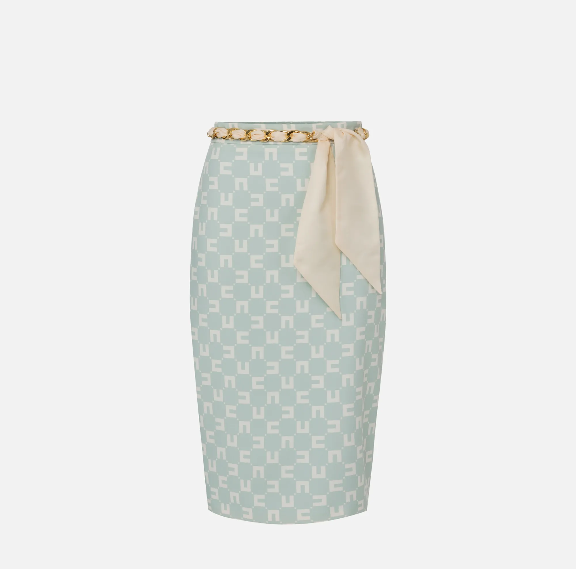 Elisabetta Franchi Gonna Midi In Crepe Stretch Stampa Logo Con Cintura Foulard^ Gonne