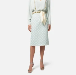 Elisabetta Franchi Gonna Midi In Crepe Stretch Stampa Logo Con Cintura Foulard^ Gonne