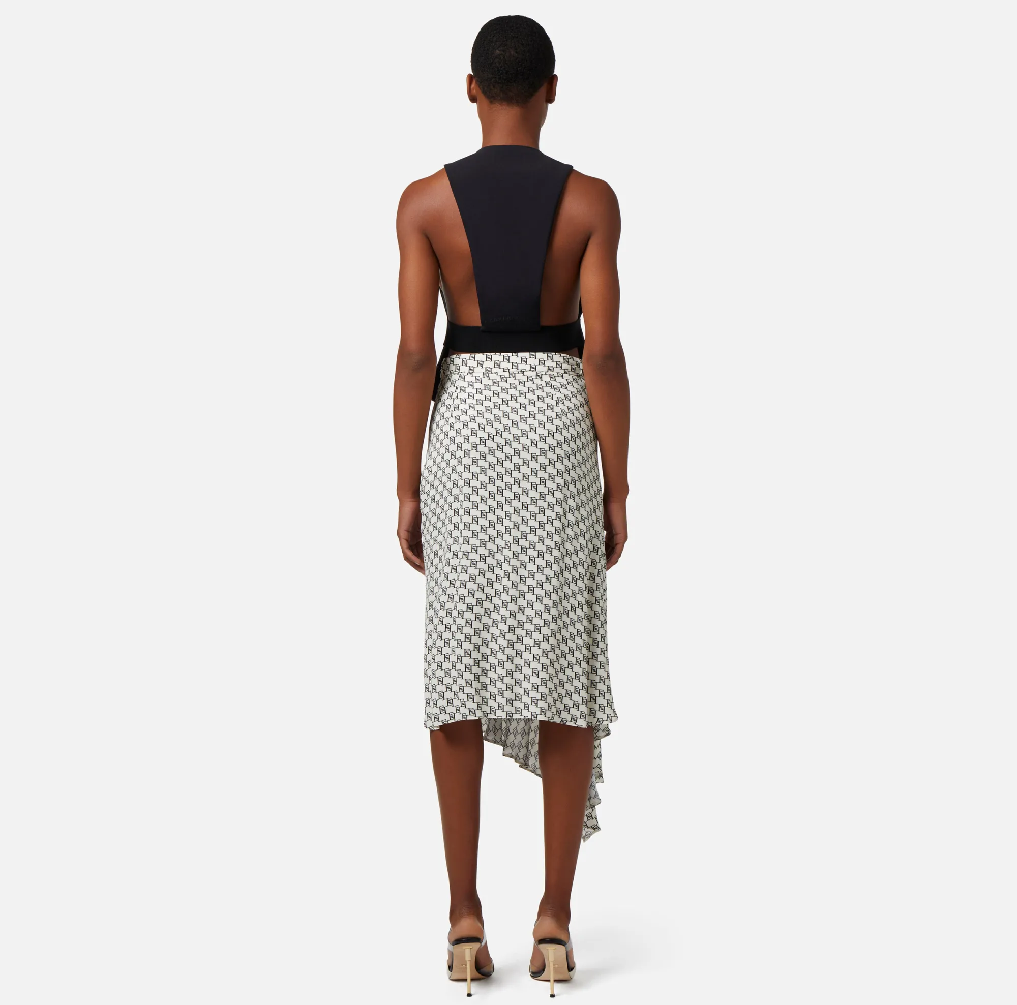 Elisabetta Franchi Gonna Midi In Georgette Stampa Logo Asimmetrica^ Gonne