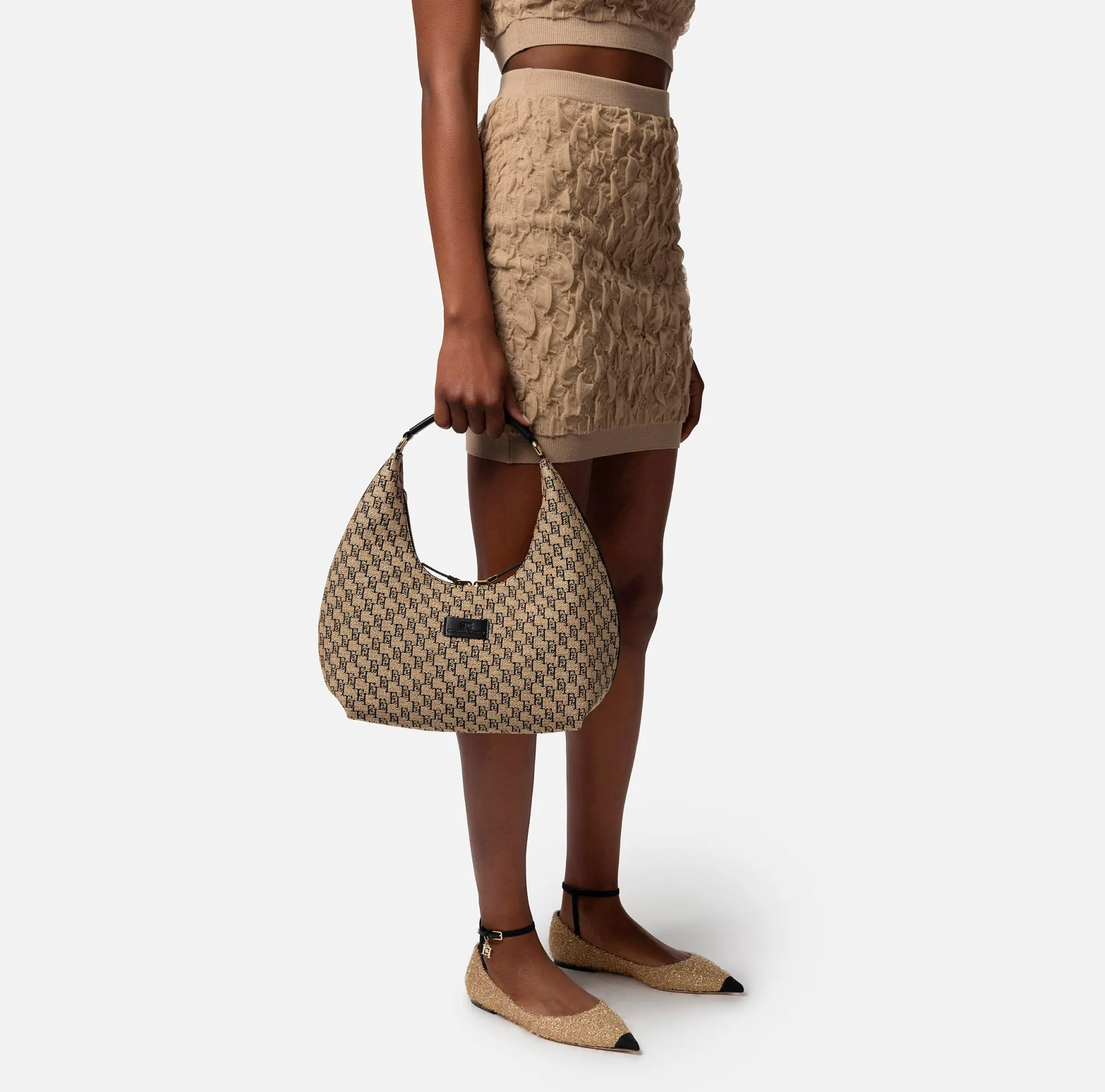 Elisabetta Franchi Hobo Grande In Rafia Jacquard^ Borse A Mano