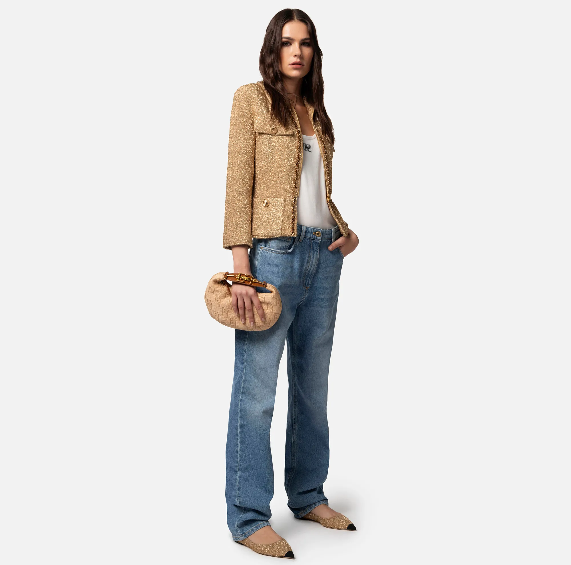 Elisabetta Franchi Hobo Piccola In Rafia Jacquard Con Morsetto In Metallo^ Borse A Mano