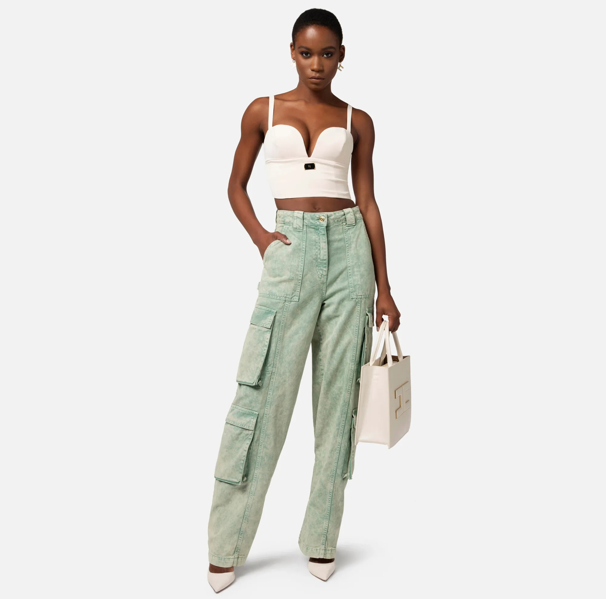 Elisabetta Franchi Jeans Cargo Colorato Con Zip Posteriore^ Jeans