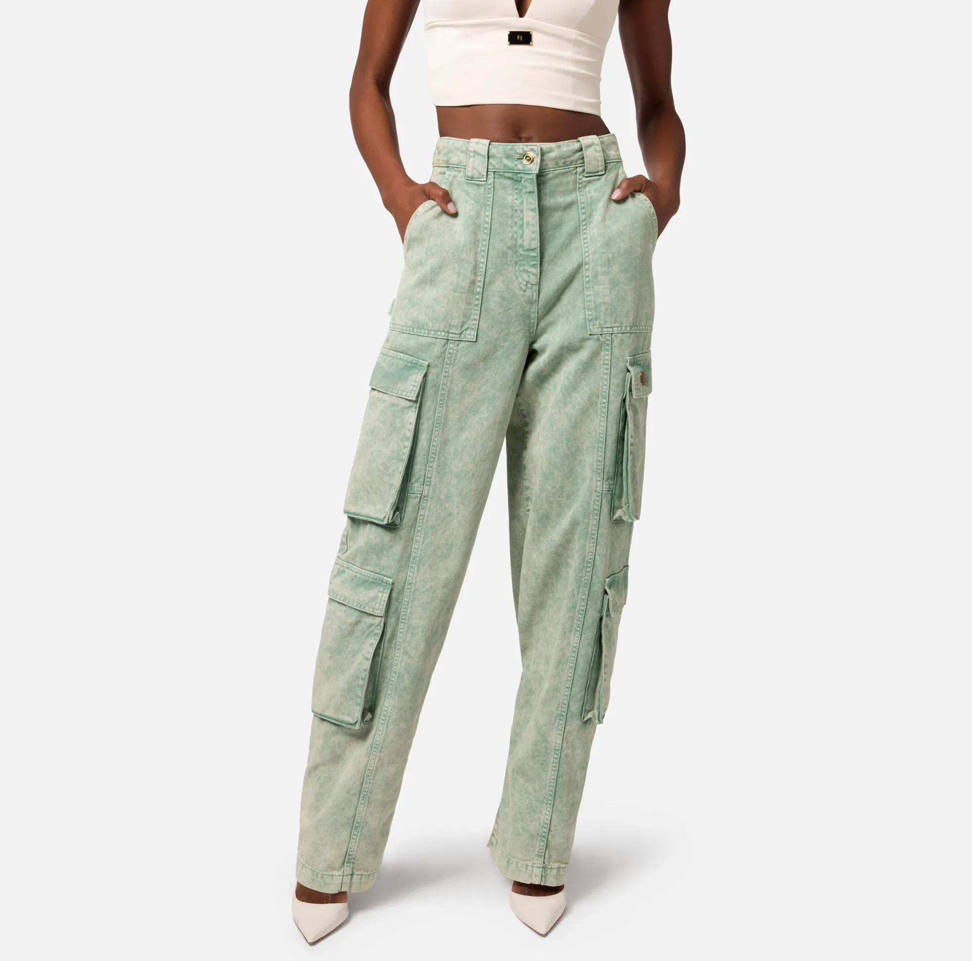 Elisabetta Franchi Jeans Cargo Colorato Con Zip Posteriore^ Jeans