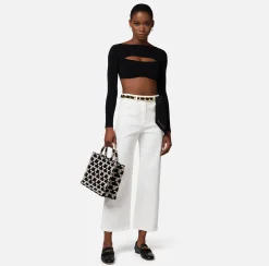 Elisabetta Franchi Jeans Cropped A Palazzo Con Cintura Catena^ Jeans