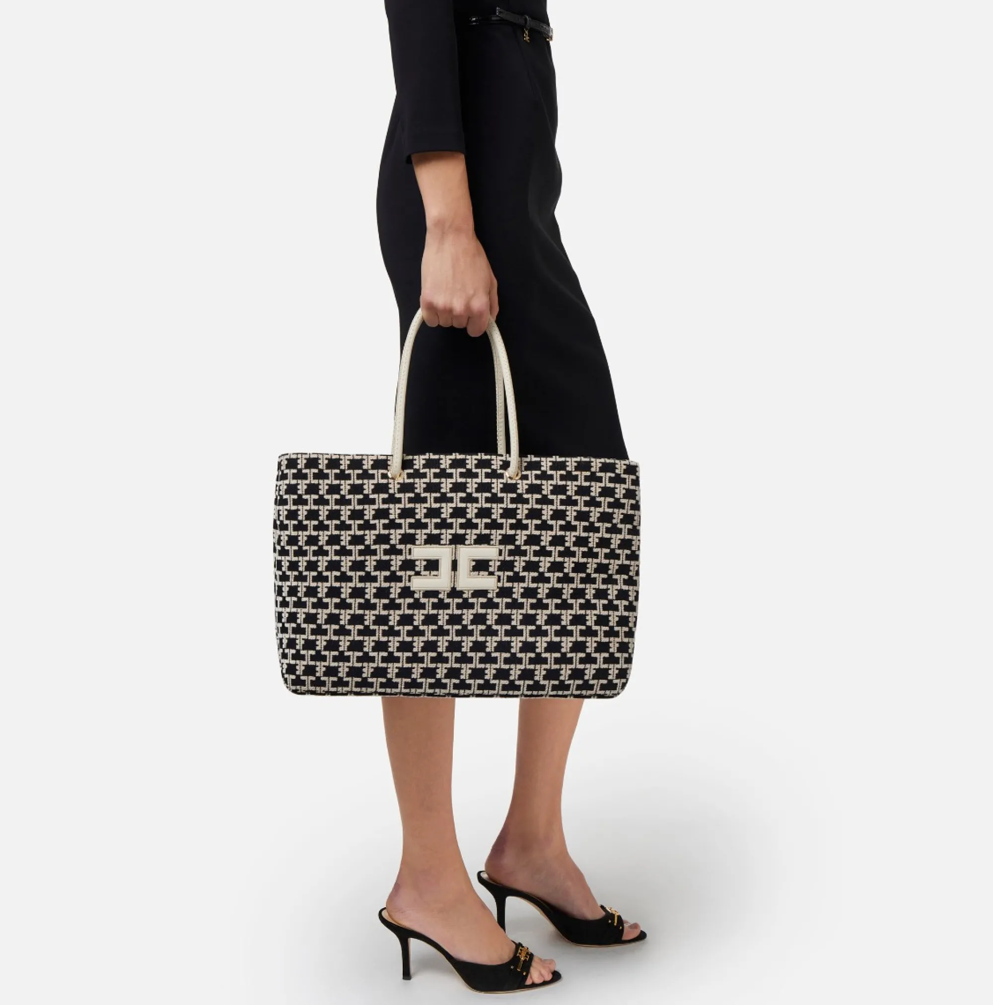 Elisabetta Franchi Madame Monogram Shopper Con Logo^ Borse A Spalla